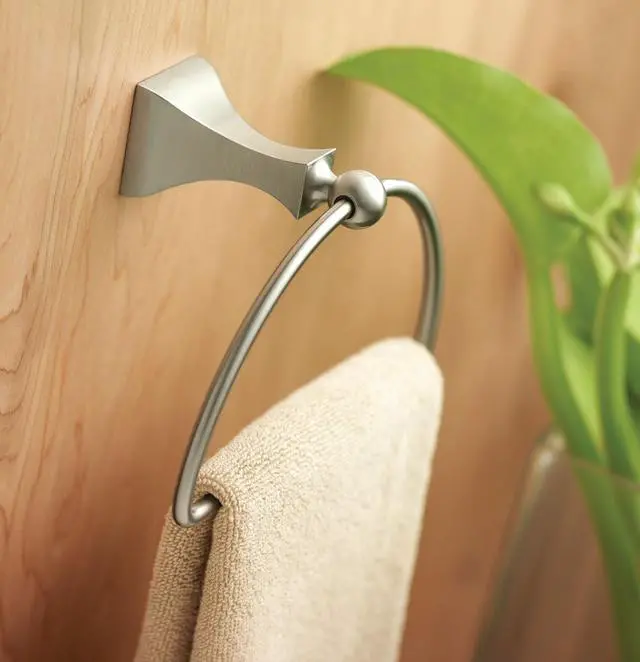 Alt view image 3 of 7 - Moen Retreat Collection Brushed Nickel Bathroom Hand Towel Ring with Wall Mount Hardware, DN8386BN