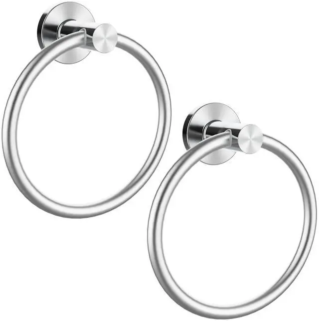 Main image of Brushed Silver Towel Ring 2Pack, SUS304 Stainless Steel Hand Towel Holder for Bathroom Kitchen, Modern Style Towel Hanger, Thicken Ring Towel Holder, Towel Rack Round Wall Mounted (2, Brushed Silver)