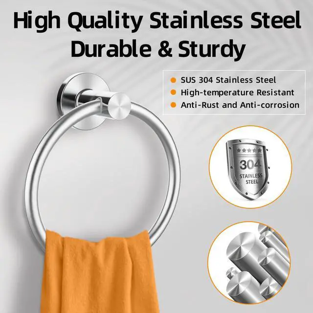 Alt view image 2 of 7 - Brushed Silver Towel Ring 2Pack, SUS304 Stainless Steel Hand Towel Holder for Bathroom Kitchen, Modern Style Towel Hanger, Thicken Ring Towel Holder, Towel Rack Round Wall Mounted (2, Brushed Silver)
