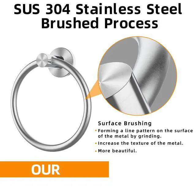 Alt view image 3 of 7 - Brushed Silver Towel Ring 2Pack, SUS304 Stainless Steel Hand Towel Holder for Bathroom Kitchen, Modern Style Towel Hanger, Thicken Ring Towel Holder, Towel Rack Round Wall Mounted (2, Brushed Silver)