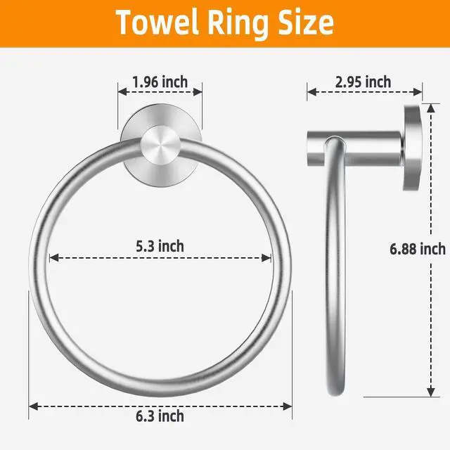 Alt view image 6 of 7 - Brushed Silver Towel Ring 2Pack, SUS304 Stainless Steel Hand Towel Holder for Bathroom Kitchen, Modern Style Towel Hanger, Thicken Ring Towel Holder, Towel Rack Round Wall Mounted (2, Brushed Silver)