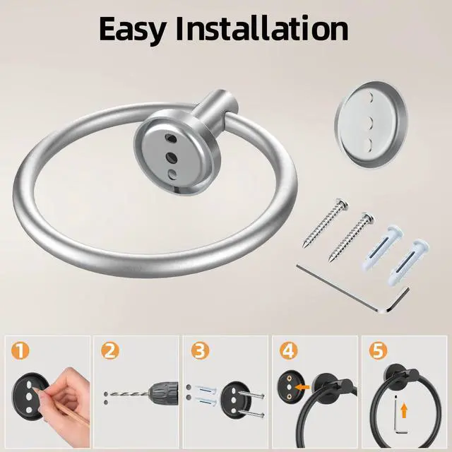 Alt view image 7 of 7 - Brushed Silver Towel Ring 2Pack, SUS304 Stainless Steel Hand Towel Holder for Bathroom Kitchen, Modern Style Towel Hanger, Thicken Ring Towel Holder, Towel Rack Round Wall Mounted (2, Brushed Silver)