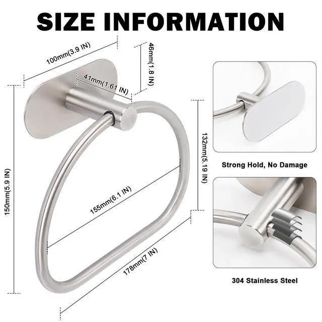 Alt view image 2 of 7 - Livabber Towel Ring for Bathroom, 304 Stainless Steel Hand Towel Holder, Heavy Duty Towel Hanger for Bath, Kitchen, Hotel (4 Self-Adhesive Base, Brushed Nickel)