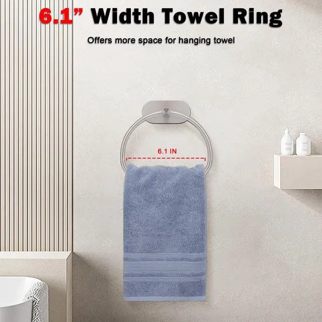 Alt view image 4 of 7 - Livabber Towel Ring for Bathroom, 304 Stainless Steel Hand Towel Holder, Heavy Duty Towel Hanger for Bath, Kitchen, Hotel (4 Self-Adhesive Base, Brushed Nickel)