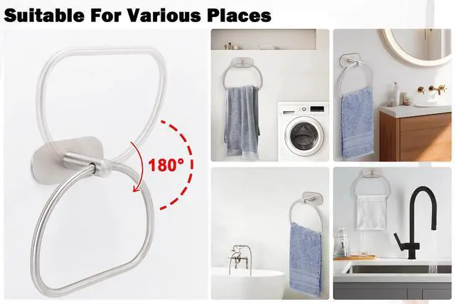 Alt view image 6 of 7 - Livabber Towel Ring for Bathroom, 304 Stainless Steel Hand Towel Holder, Heavy Duty Towel Hanger for Bath, Kitchen, Hotel (4 Self-Adhesive Base, Brushed Nickel)