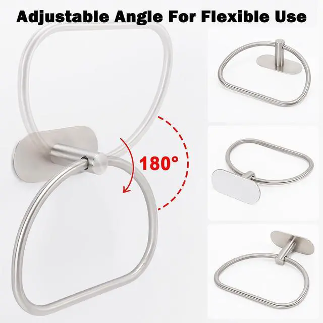 Alt view image 7 of 7 - Livabber Towel Ring for Bathroom, 304 Stainless Steel Hand Towel Holder, Heavy Duty Towel Hanger for Bath, Kitchen, Hotel (4 Self-Adhesive Base, Brushed Nickel)
