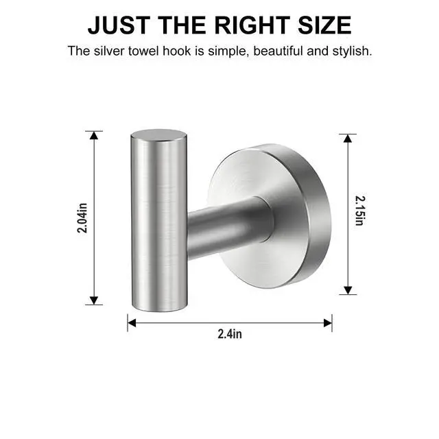 Alt view image 2 of 7 - SetSail Towel Hooks for Bathrooms Screw-in 4 Packs Brushed Nickel Bathroom Towel Hook Wall Mounted Stainless Steel Shower Towel Hooks for Coat Hanging, Drill Hole