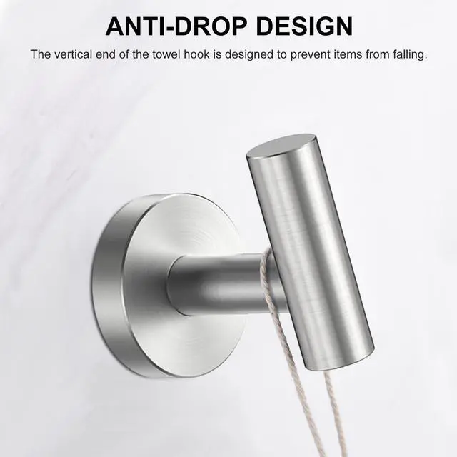 Alt view image 5 of 7 - SetSail Towel Hooks for Bathrooms Screw-in 4 Packs Brushed Nickel Bathroom Towel Hook Wall Mounted Stainless Steel Shower Towel Hooks for Coat Hanging, Drill Hole