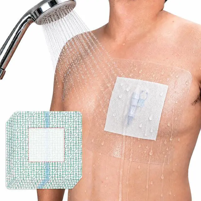 Main image of 10 Pcs 9"x9" Shower Shields Wound Cover Non-Stick Central Pad | Waterproof Large Dialysis Catheter Bandage with, Coverage Shields for PD Chest, PICC Line and Post Surgical Incisions