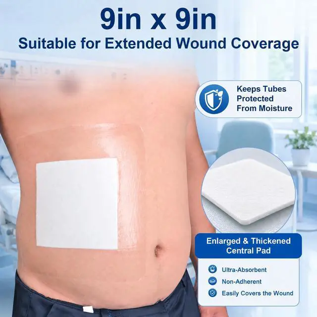 Alt view image 2 of 7 - 10 Pcs 9"x9" Shower Shields Wound Cover Non-Stick Central Pad | Waterproof Large Dialysis Catheter Bandage with, Coverage Shields for PD Chest, PICC Line and Post Surgical Incisions