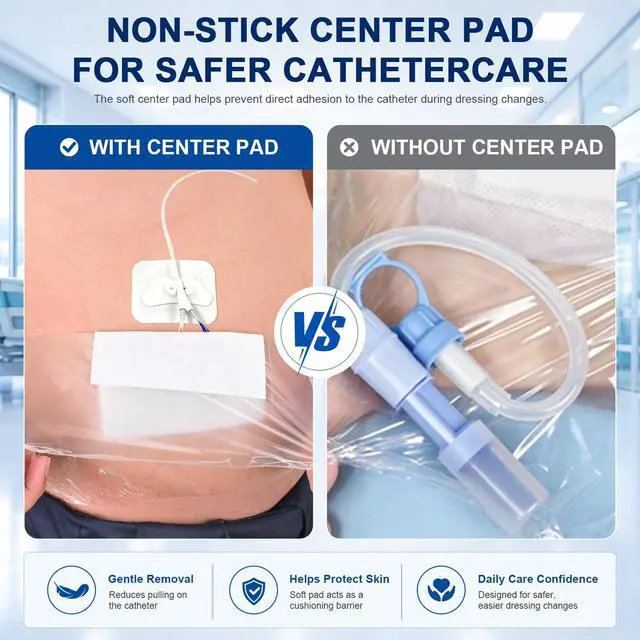 Alt view image 3 of 7 - 10 Pcs 9"x9" Shower Shields Wound Cover Non-Stick Central Pad | Waterproof Large Dialysis Catheter Bandage with, Coverage Shields for PD Chest, PICC Line and Post Surgical Incisions