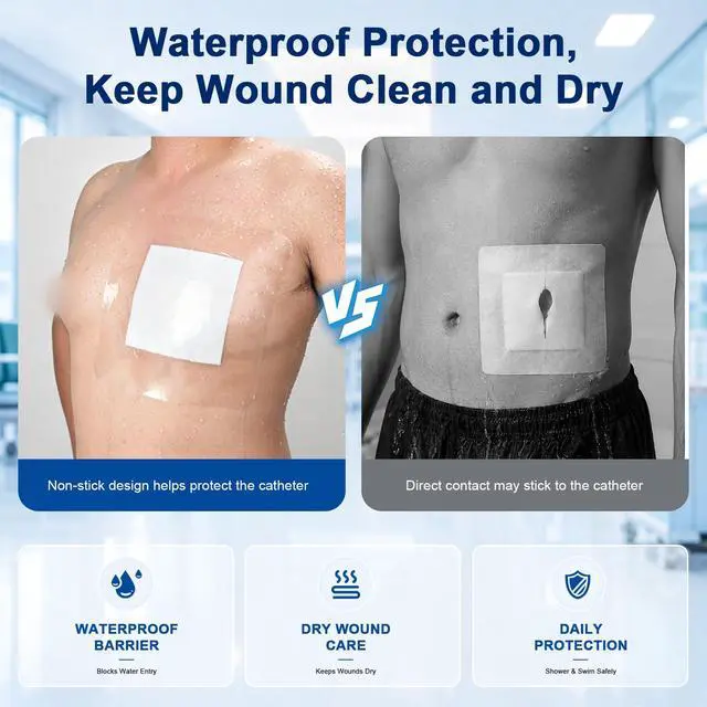 Alt view image 4 of 7 - 10 Pcs 9"x9" Shower Shields Wound Cover Non-Stick Central Pad | Waterproof Large Dialysis Catheter Bandage with, Coverage Shields for PD Chest, PICC Line and Post Surgical Incisions