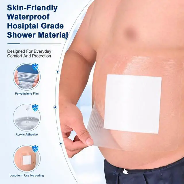 Alt view image 5 of 7 - 10 Pcs 9"x9" Shower Shields Wound Cover Non-Stick Central Pad | Waterproof Large Dialysis Catheter Bandage with, Coverage Shields for PD Chest, PICC Line and Post Surgical Incisions
