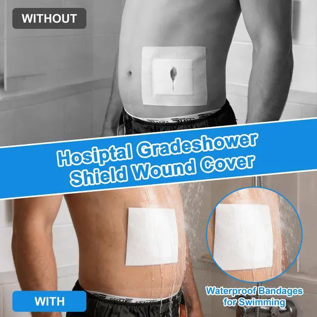 Alt view image 3 of 7 - 15Pcs 10.2"x10.2" Shower Shields Wound Cover with Non-Stick Central Pad | Large Waterproof Protector Bandage, Adhesive Dressing Film for Dialysis Catheter Post Surgical