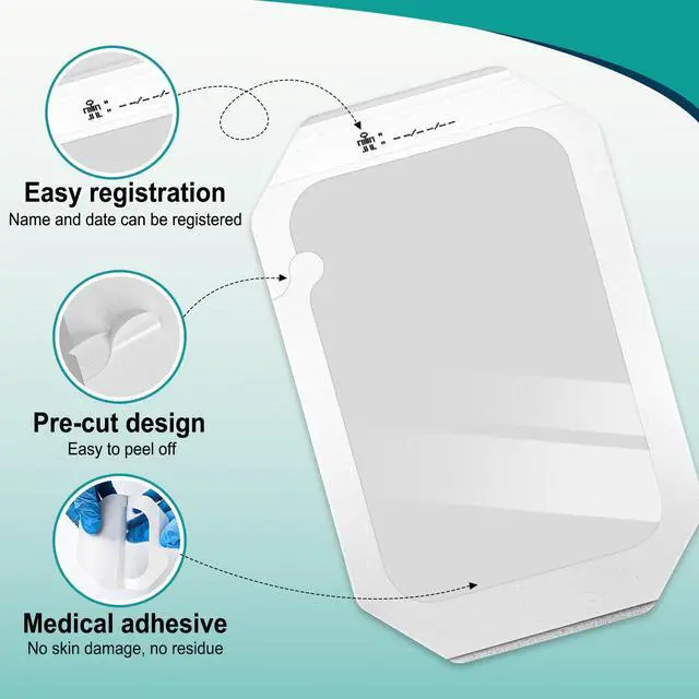 Alt view image 3 of 7 - Transparent Film Dressing 6'' x 8'' Box of 12 - Waterproof Bandages for Swimming, Showering, Wounds, Post Surgical Shower or IV Shield, Tattoo Aftercare Bandage, Scar Therapy, Adhesive Patches