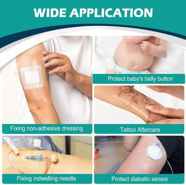 Alt view image 4 of 7 - Transparent Film Dressing 6'' x 8'' Box of 12 - Waterproof Bandages for Swimming, Showering, Wounds, Post Surgical Shower or IV Shield, Tattoo Aftercare Bandage, Scar Therapy, Adhesive Patches