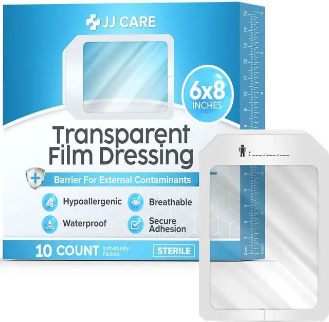 Main image of Transparent Film Dressing, 6x8 Waterproof Bandages | Pack of 10 | FSA&HSA | occlusive dressing & wound cover for showering, swimming - tattoo aftercare protection