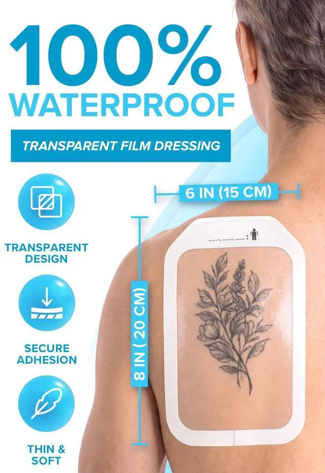 Alt view image 2 of 7 - Transparent Film Dressing, 6x8 Waterproof Bandages | Pack of 10 | FSA&HSA | occlusive dressing & wound cover for showering, swimming - tattoo aftercare protection