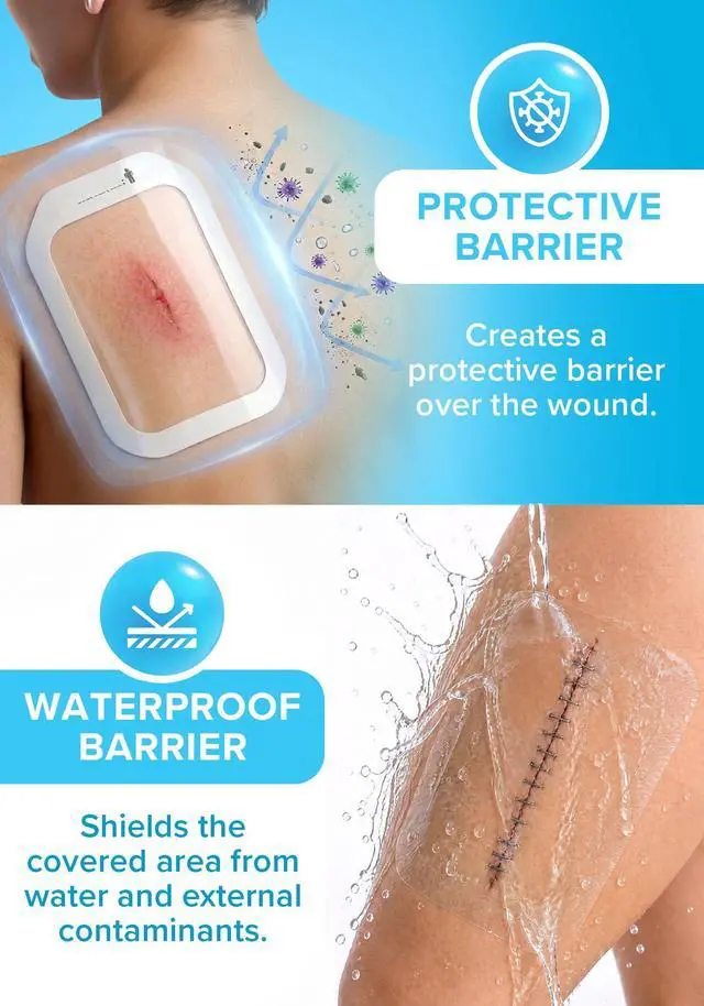Alt view image 5 of 7 - Transparent Film Dressing, 6x8 Waterproof Bandages | Pack of 10 | FSA&HSA | occlusive dressing & wound cover for showering, swimming - tattoo aftercare protection
