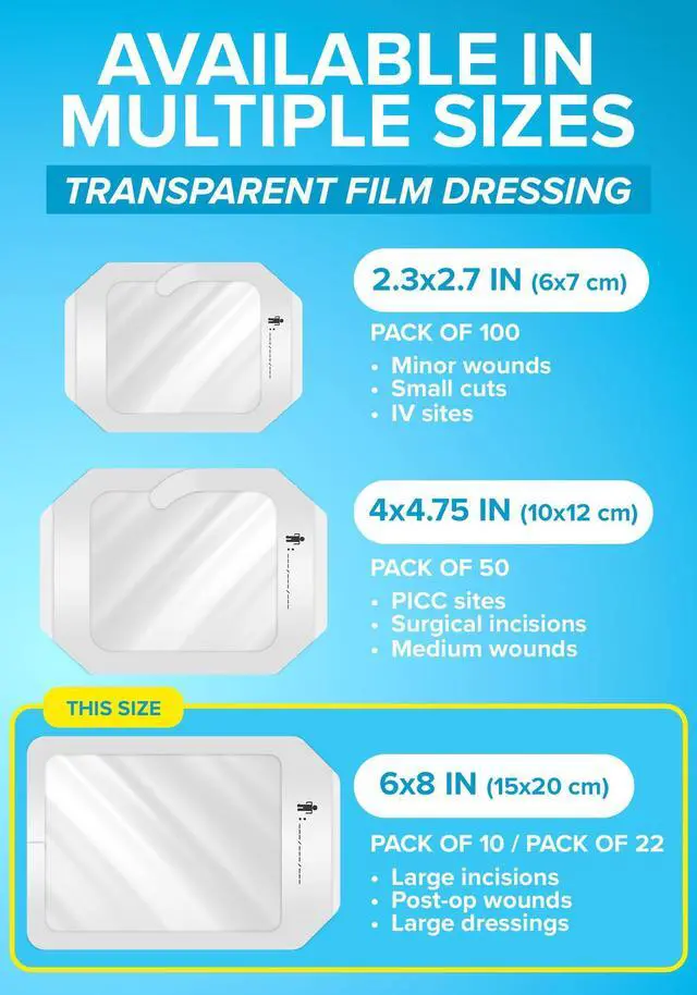 Alt view image 6 of 7 - Transparent Film Dressing, 6x8 Waterproof Bandages | Pack of 10 | FSA&HSA | occlusive dressing & wound cover for showering, swimming - tattoo aftercare protection
