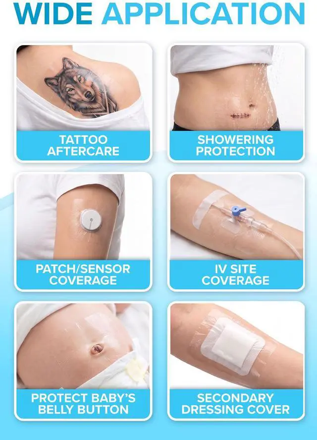 Alt view image 7 of 7 - Transparent Film Dressing, 6x8 Waterproof Bandages | Pack of 10 | FSA&HSA | occlusive dressing & wound cover for showering, swimming - tattoo aftercare protection