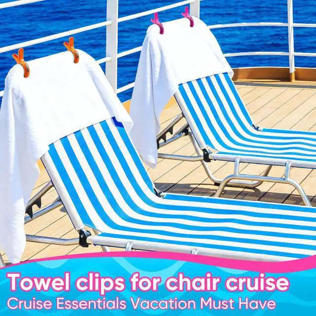 Alt view image 5 of 7 - HiGift Beach Towel Clips for Beach Chairs, Towel Holder for Pool Lounge Chair Cruise Essentials, 8 Pack Jumbo Size Clothes Pins Vacation Must Have to Keep Towel from Blowing Away, 4 Bright Colors