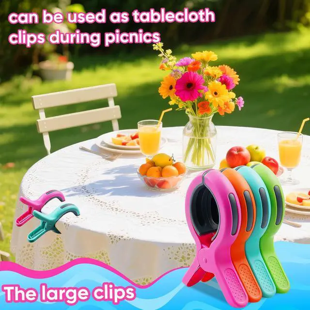 Alt view image 6 of 7 - HiGift Beach Towel Clips for Beach Chairs, Towel Holder for Pool Lounge Chair Cruise Essentials, 8 Pack Jumbo Size Clothes Pins Vacation Must Have to Keep Towel from Blowing Away, 4 Bright Colors