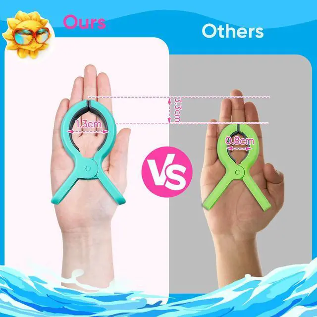 Alt view image 7 of 7 - HiGift Beach Towel Clips for Beach Chairs, Towel Holder for Pool Lounge Chair Cruise Essentials, 8 Pack Jumbo Size Clothes Pins Vacation Must Have to Keep Towel from Blowing Away, 4 Bright Colors