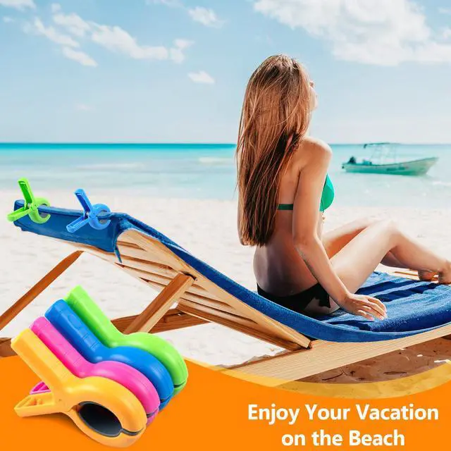 Alt view image 2 of 7 - Large Beach Towel Clips for Beach Chairs, 8 Pcs Towel Holder for Beach Chair Pool Chair on Cruise, Jumbo Size Heavy Duty Clothes Pins, Beach Chair Clips to Beach Accessories Must Haves, 4 Colors