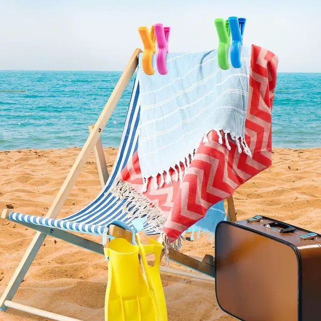 Alt view image 4 of 7 - Large Beach Towel Clips for Beach Chairs, 8 Pcs Towel Holder for Beach Chair Pool Chair on Cruise, Jumbo Size Heavy Duty Clothes Pins, Beach Chair Clips to Beach Accessories Must Haves, 4 Colors