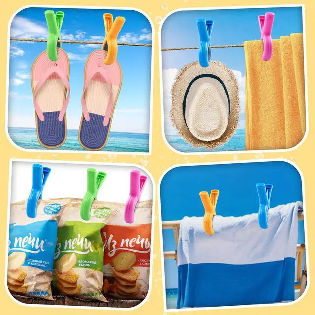 Alt view image 6 of 7 - Large Beach Towel Clips for Beach Chairs, 8 Pcs Towel Holder for Beach Chair Pool Chair on Cruise, Jumbo Size Heavy Duty Clothes Pins, Beach Chair Clips to Beach Accessories Must Haves, 4 Colors