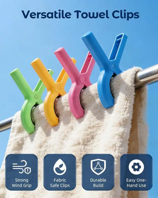 Alt view image 5 of 7 - 10 Pack Beach Towel Clips Heavy Duty Large Beach Essentials Chair Pool Clip | Beach accessories Silicone Protection Rust Resistant Spring Reusable Multi Use for Beach boat Cruise Camping and Outdoors