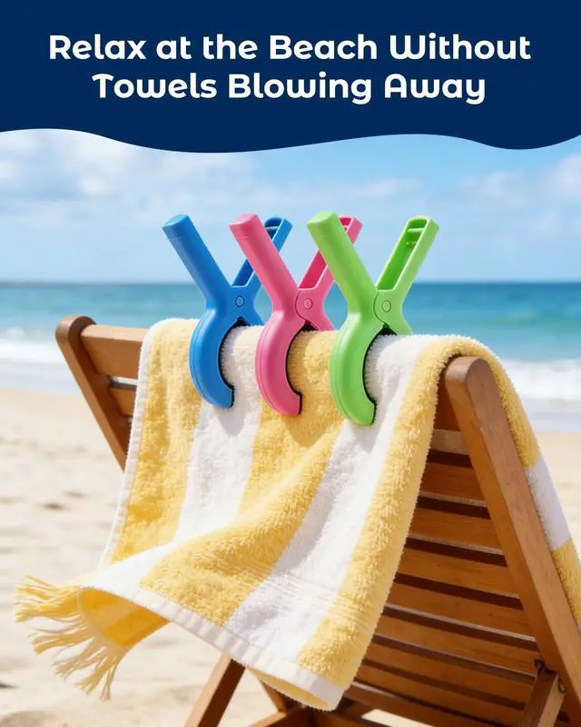 Alt view image 6 of 7 - 10 Pack Beach Towel Clips Heavy Duty Large Beach Essentials Chair Pool Clip | Beach accessories Silicone Protection Rust Resistant Spring Reusable Multi Use for Beach boat Cruise Camping and Outdoors