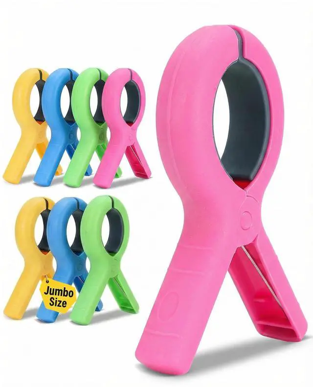Main image of Extra Large 5.1 Inch Beach Towel Clips for Chairs 8 Pack Pool Clips | Heavy Duty Colored Clothes Pins for Cruise, Boat, Lounge & Camping - Summer Vacation Travel Essentials - Strong Grip Hold