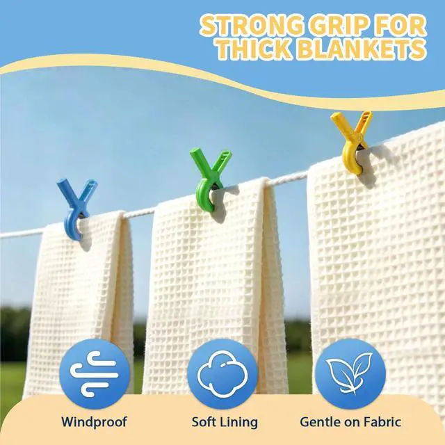 Alt view image 7 of 7 - Extra Large 5.1 Inch Beach Towel Clips for Chairs 8 Pack Pool Clips | Heavy Duty Colored Clothes Pins for Cruise, Boat, Lounge & Camping - Summer Vacation Travel Essentials - Strong Grip Hold