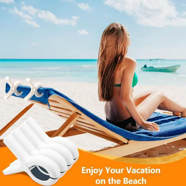 Alt view image 2 of 7 - 8 Pcs Beach Towel Clips for Beach Chairs, Towel Holder for Beach Chair Pool Chair on Cruise, Jumbo Size Heavy Duty Clothes Pins, Beach Chair Clips to Keep Your Towel from Blowing Away (White)