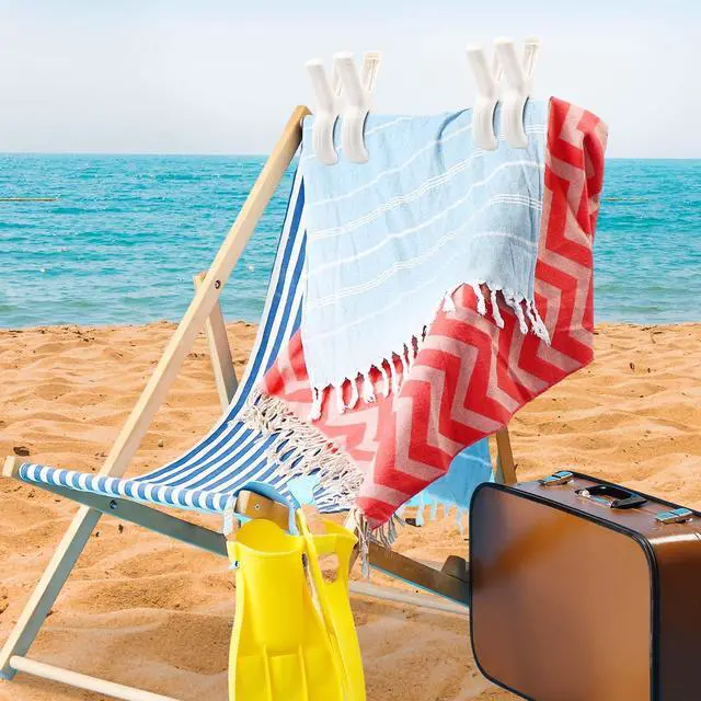 Alt view image 4 of 7 - 8 Pcs Beach Towel Clips for Beach Chairs, Towel Holder for Beach Chair Pool Chair on Cruise, Jumbo Size Heavy Duty Clothes Pins, Beach Chair Clips to Keep Your Towel from Blowing Away (White)