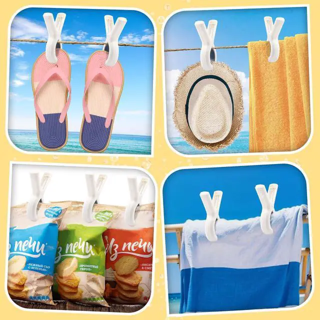 Alt view image 6 of 7 - 8 Pcs Beach Towel Clips for Beach Chairs, Towel Holder for Beach Chair Pool Chair on Cruise, Jumbo Size Heavy Duty Clothes Pins, Beach Chair Clips to Keep Your Towel from Blowing Away (White)
