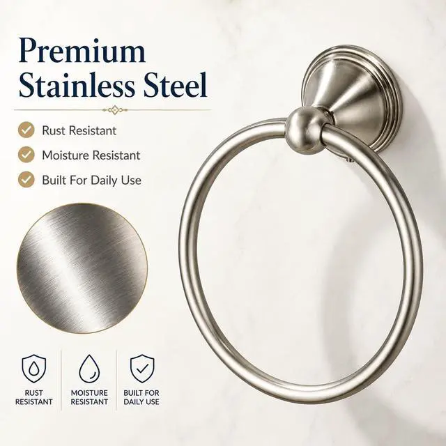 Alt view image 3 of 7 - Towel Ring for Bathroom, Brushed Nickel Hand Towel Holder 1 Pack, Bathroom Accessories and Towel Racks for Bathroom Wall Mount