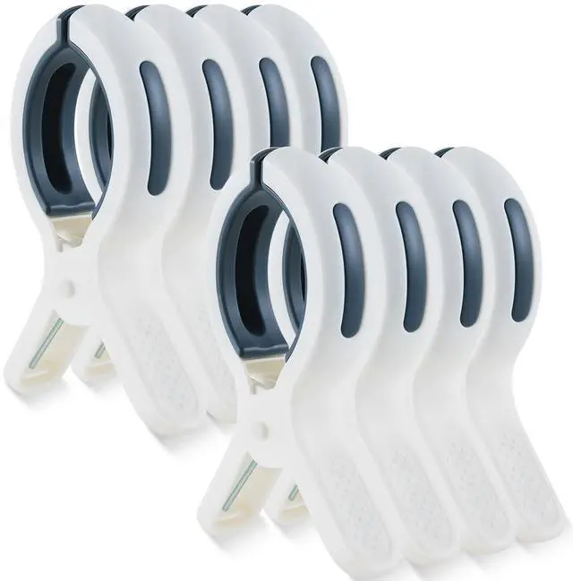 Main image of HiGift Large Beach Towel Clips for Beach Chairs, 8 Pack Jumbo Size 5.1 Inch Towel Clips for Beach Chairs Cruise, Heavy Duty Towel Holder for Pool Lounge Chair Cruise Essentials, White