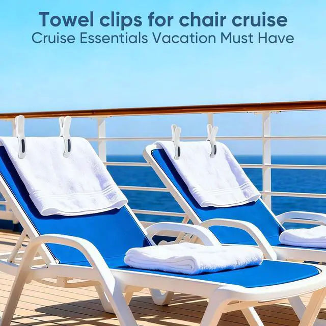 Alt view image 4 of 7 - HiGift Large Beach Towel Clips for Beach Chairs, 8 Pack Jumbo Size 5.1 Inch Towel Clips for Beach Chairs Cruise, Heavy Duty Towel Holder for Pool Lounge Chair Cruise Essentials, White