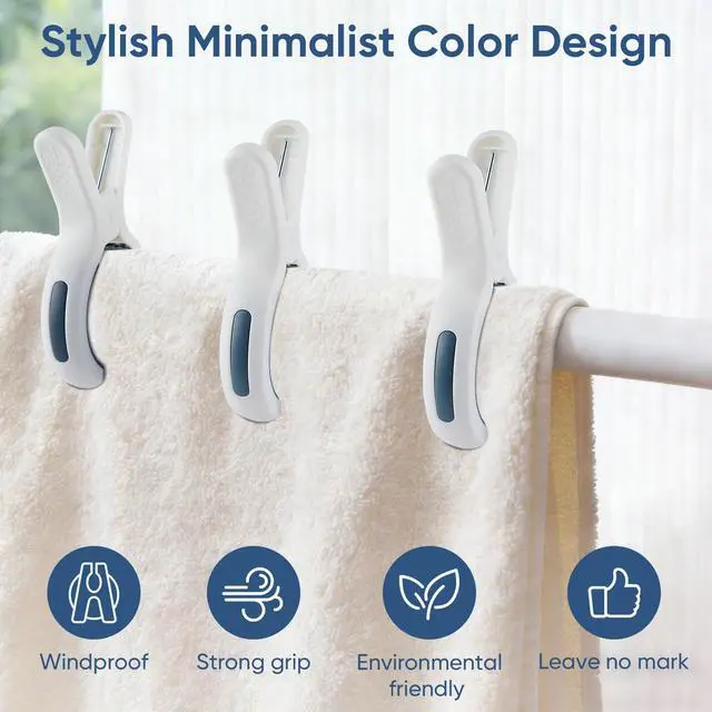 Alt view image 6 of 7 - HiGift Large Beach Towel Clips for Beach Chairs, 8 Pack Jumbo Size 5.1 Inch Towel Clips for Beach Chairs Cruise, Heavy Duty Towel Holder for Pool Lounge Chair Cruise Essentials, White