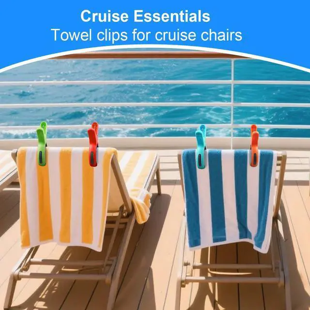 Alt view image 5 of 7 - Large Beach Towel Clips for Beach Chair, Heavy-Duty Plastic Clothes Pins, Towel Clips for Beach Chairs Cruise-Keep Your Towel from Blowing Away, Vacation Beach Must Have Beach Chair Clips