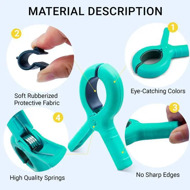 Alt view image 5 of 7 - Beach Towel Clips for Beach Chairs, 8 Pcs Towel Holder for Beach Chair Pool Chair on Cruise Essentials, Jumbo Size Heavy Duty Clothes Pins, Beach Chair Clips to Beach Vacation Essentials, 4 Colors