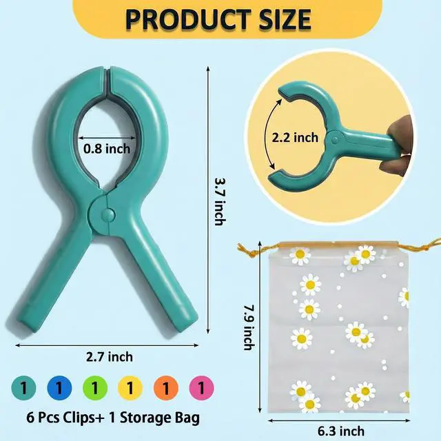 Alt view image 2 of 6 - Large Beach Towel Clips for Beach Chairs, 6 Pcs Heavy Duty Towel Holder for Cruise Essentials, Clothes Pins to Beach Must Haves, Vacation Accessories for Lounge & Pool Chair Clips, Fort Clips