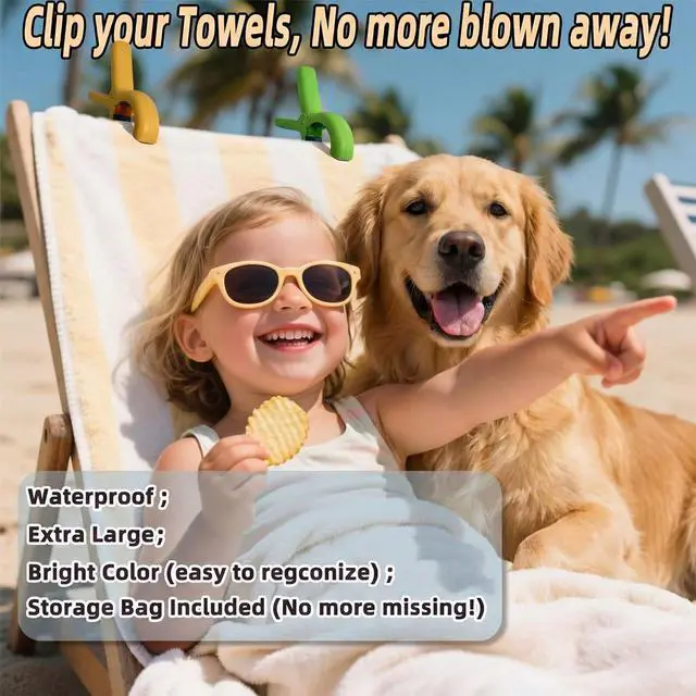 Alt view image 6 of 6 - Large Beach Towel Clips for Beach Chairs, 6 Pcs Heavy Duty Towel Holder for Cruise Essentials, Clothes Pins to Beach Must Haves, Vacation Accessories for Lounge & Pool Chair Clips, Fort Clips
