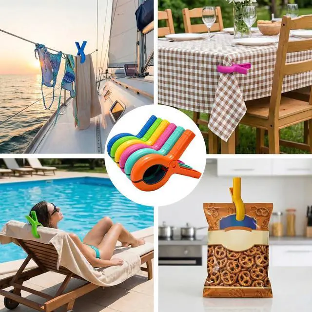 Alt view image 5 of 6 - Large Beach Towel Clips for Beach Chairs, 6 Pcs Heavy Duty Towel Holder for Cruise Essentials, Clothes Pins to Beach Must Haves, Vacation Accessories for Lounge & Pool Chair Clips, Fort Clips