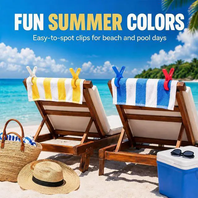 Alt view image 7 of 7 - CHONNFEASTT® 8PCS Beach Towel Clips for Beach Chairs | Large Plastic Clamp Grabber for Lounge Chair - Heavy Duty Pool Boat Day Essentials - Cruise Picnic Accessories Must Haves