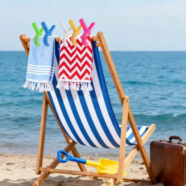 Alt view image 4 of 7 - 10 Pack Large Beach Towel Clips for Beach Chairs Plastic Towel Holder Clothes Pins Hanging Clip Clamps Cruise Summer Water Pool Activities Vacation Outdoor Accessories Essentials Must Have Items