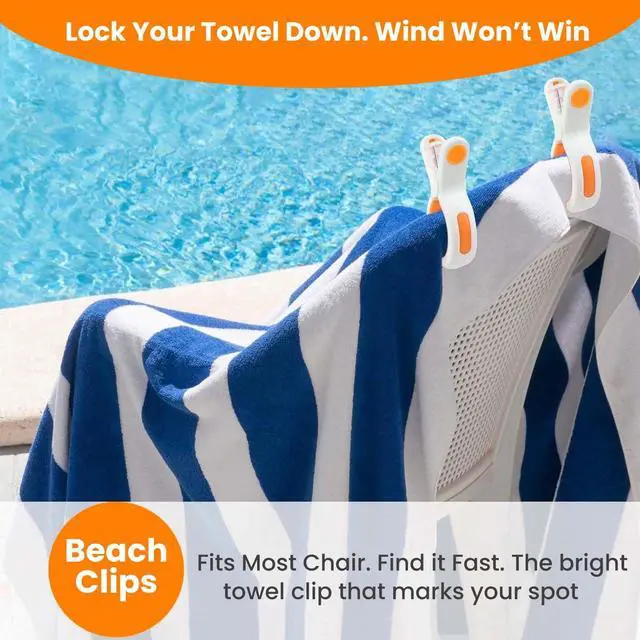 Alt view image 5 of 7 - Beach Towel Clips for Beach Chair Towel Holder for Beach Chair Pool Chair on Cruise-Jumbo Size,Plastic Strong Beach Chair Clips to Keep Your Towel from Blowing Away,Heavy Duty and in Bright Colors